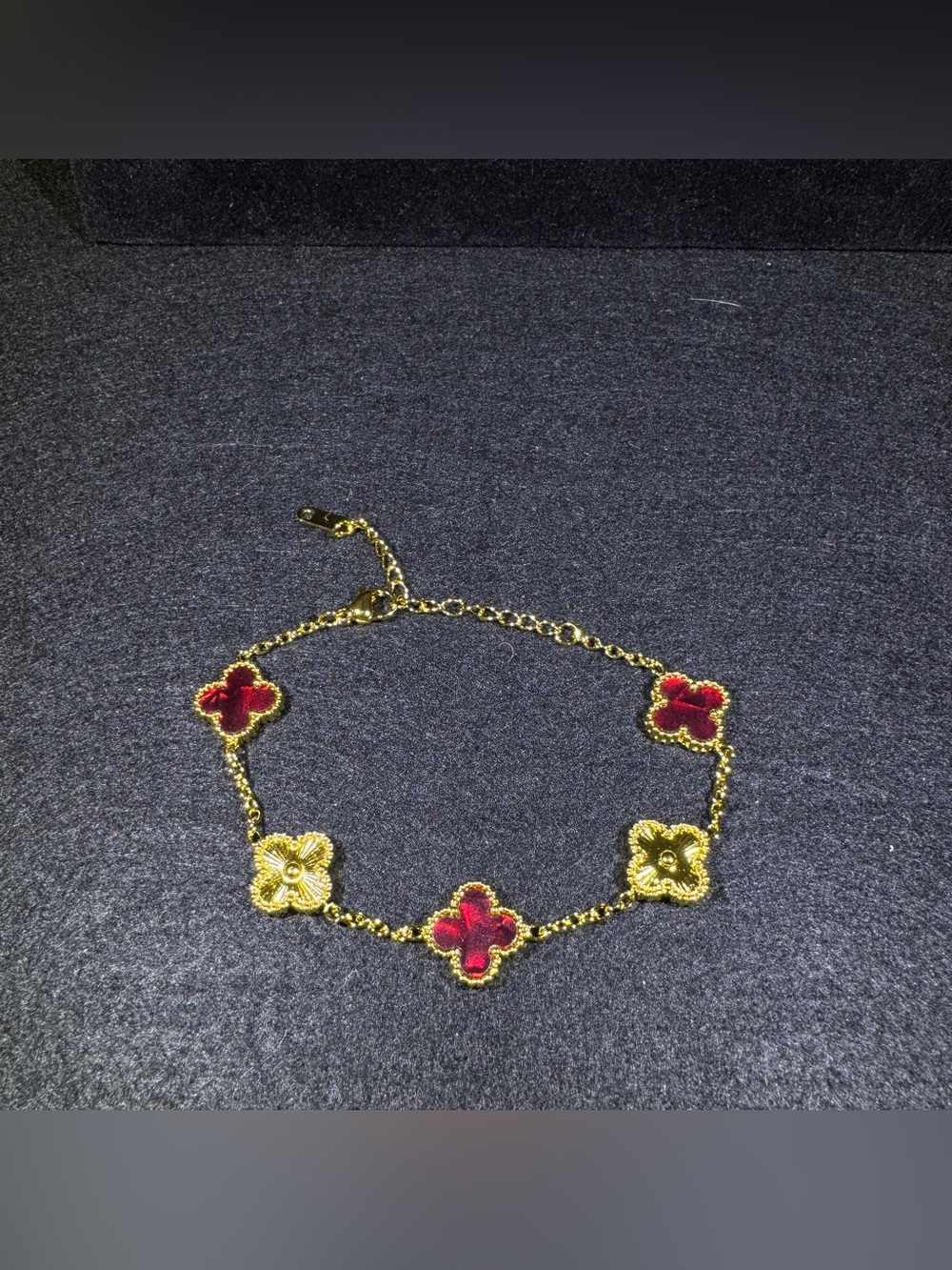 Stainless Steel Red Clover Bracelet